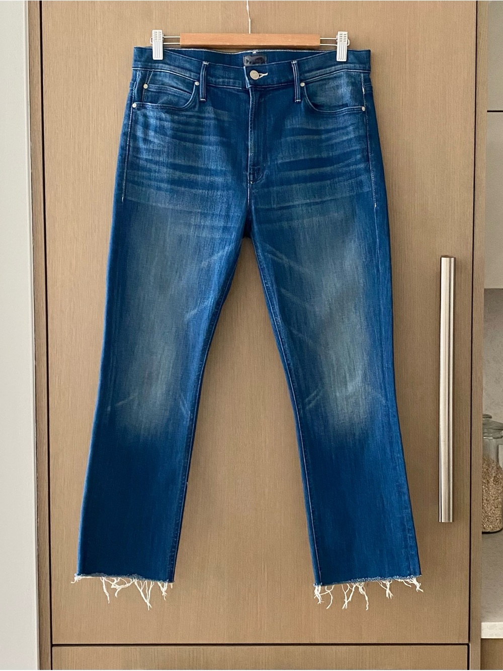MOTHER Women's Straight Leg Jeans in Distressed Dark Blue